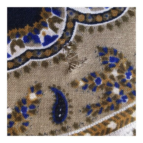 Vintage 1950’s - 1960’s Navy Taupe Ivory Paisley Floral Print Scarf Preowned - Picture 12 of 15